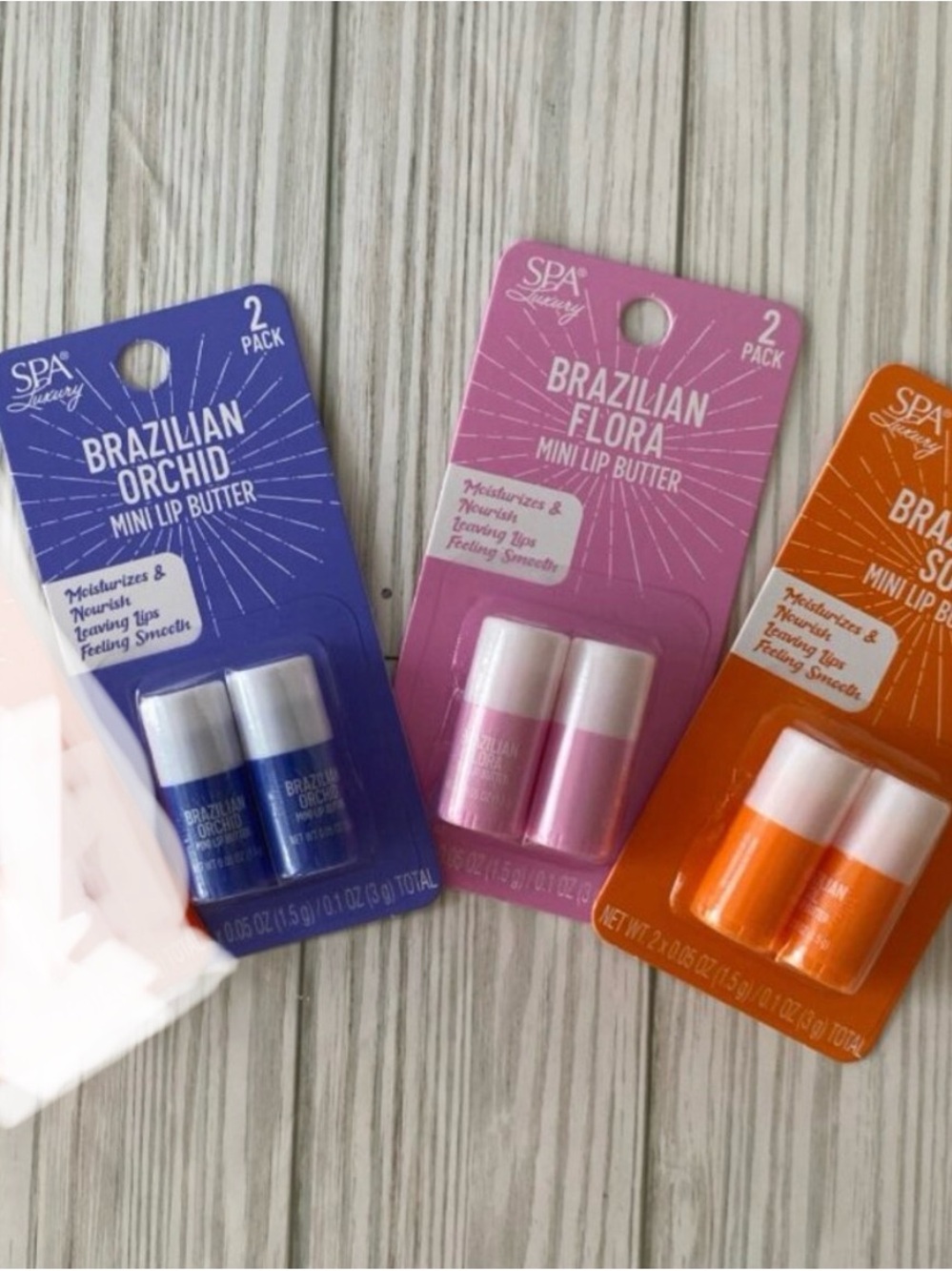 Bundle of 3 Brazilian Flora Mini Lip Butter - Pink - purple - orange